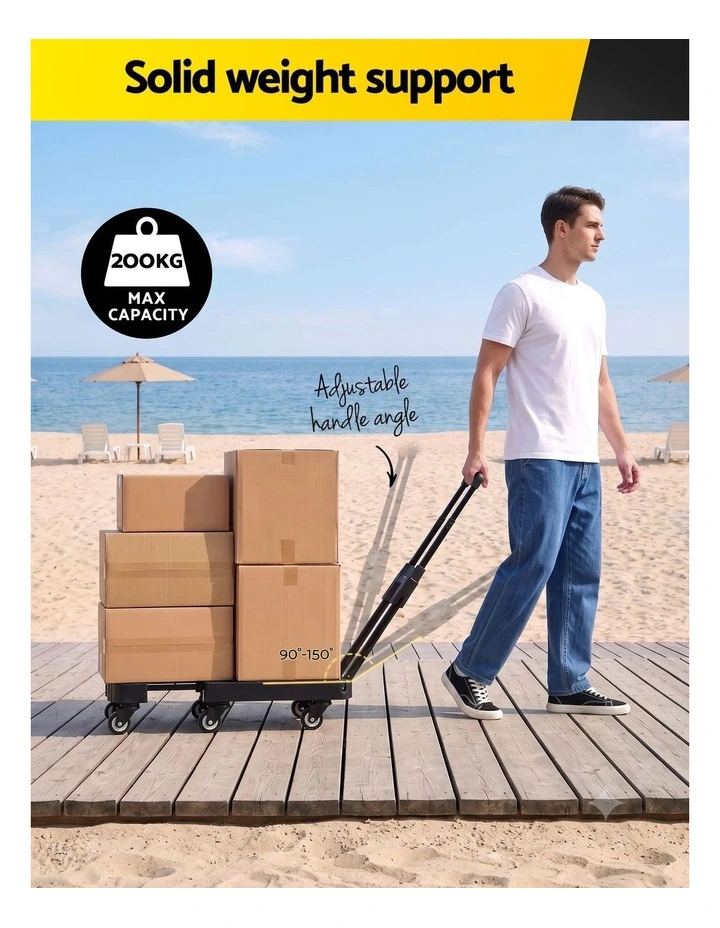 Giantz Folding Hand Truck Platform Trolley Foldable Dolly Cart 200kg Load Black image 4