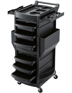 Embellir Salon Trolley 2 Lockable Doors 6 Tier Trays Mobile Hair Cart Black
