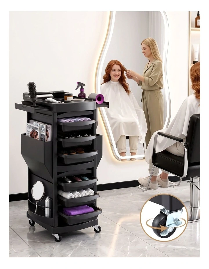 Embellir Salon Trolley 2 Lockable Doors 6 Tier Trays Mobile Hair Cart Black image 4