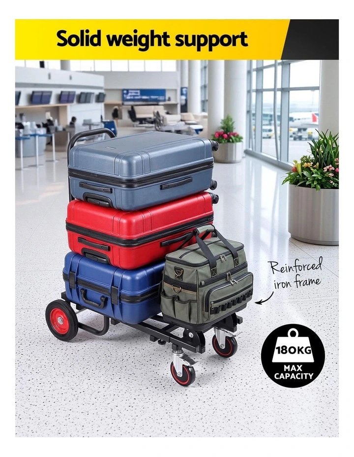 Giantz Foldable Hand Trolley Collapsible Transport Cart 180kg Load Black image 4