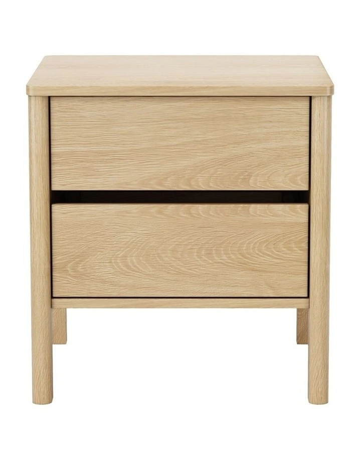 Oikiture Bedside Table 2 Drawers Side Table Nightstand Handle-free Natural image 2
