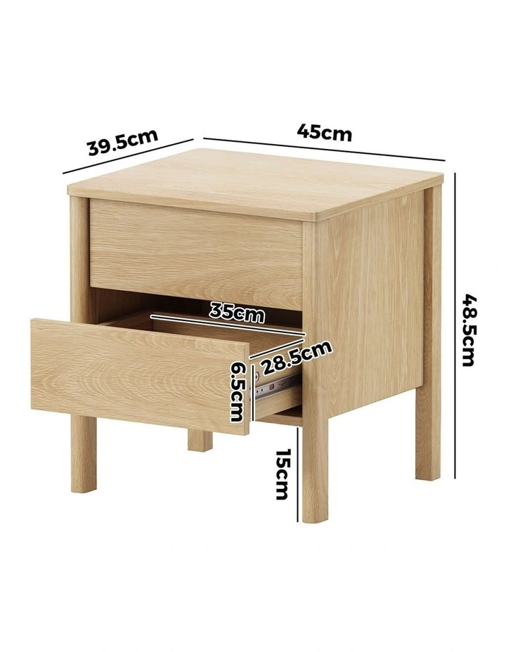 Oikiture Bedside Table 2 Drawers Side Table Nightstand Handle-free Natural image 3