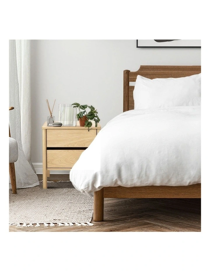 Oikiture Bedside Table 2 Drawers Side Table Nightstand Handle-free Natural image 5