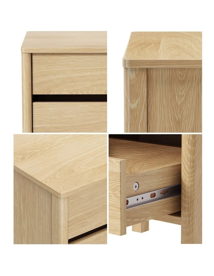 Oikiture Bedside Table 2 Drawers Side Table Nightstand Handle-free Natural image 7