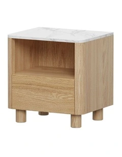 Oikiture Bedside Table Nightstand One Drawer Open Shelf Handle-Free Natural