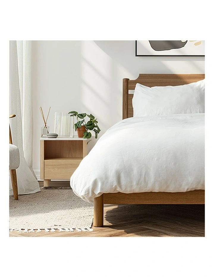 Oikiture Bedside Table Nightstand One Drawer Open Shelf Handle-Free Natural image 5