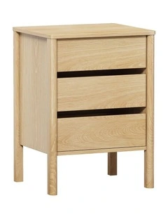 Oikiture Bedside Table 3 Drawers Side Table Nightstand Handle-free Natural