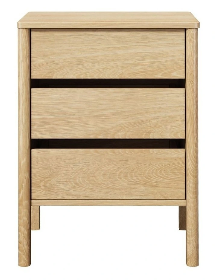 Oikiture Bedside Table 3 Drawers Side Table Nightstand Handle-free Natural image 2