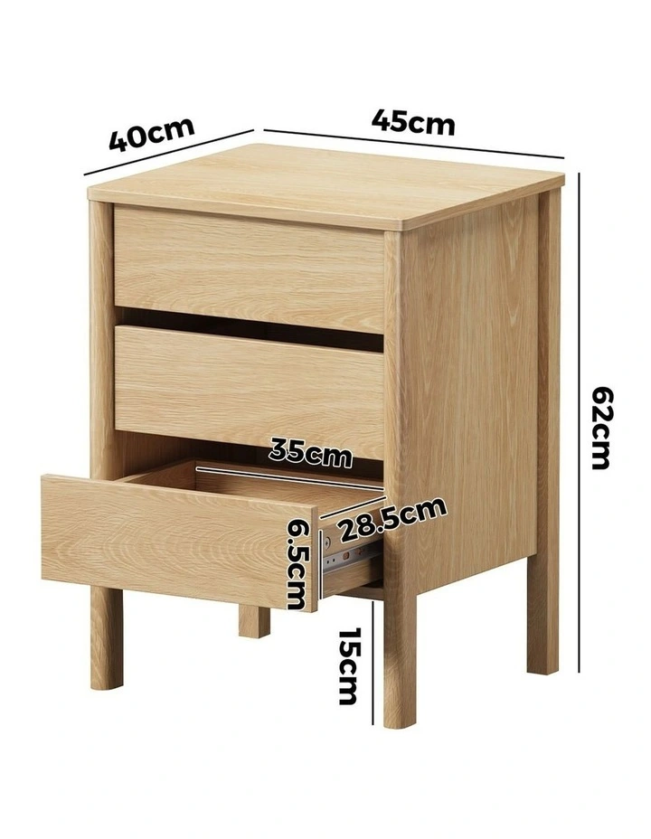 Oikiture Bedside Table 3 Drawers Side Table Nightstand Handle-free Natural image 3