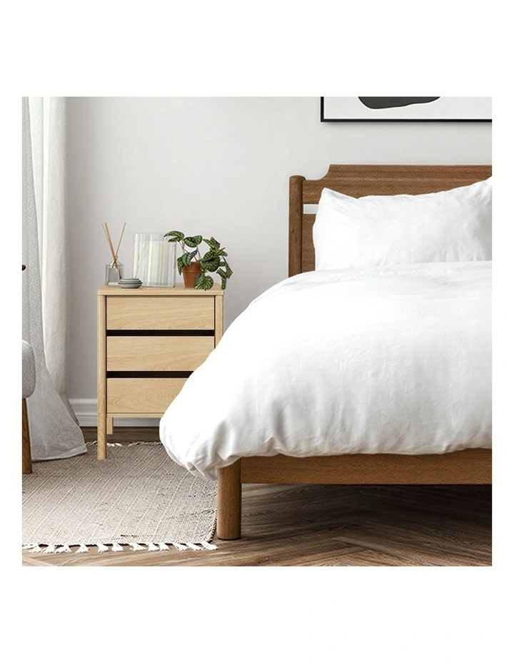 Oikiture Bedside Table 3 Drawers Side Table Nightstand Handle-free Natural image 5