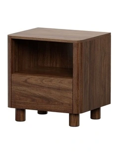 Oikiture Bedside Table Nightstand One Drawer Open Shelf Handle-Free Walnut