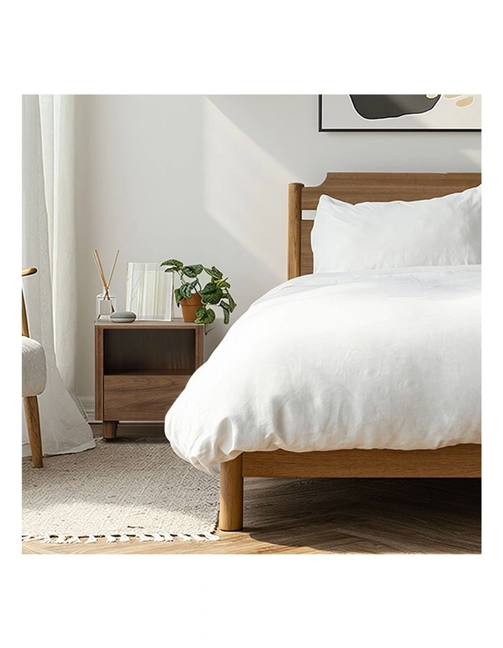 Oikiture Bedside Table Nightstand One Drawer Open Shelf Handle-Free Walnut image 5