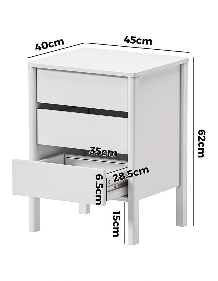 Oikiture Bedside Table 3 Drawers Side Table Nightstand Handle-free White image 3