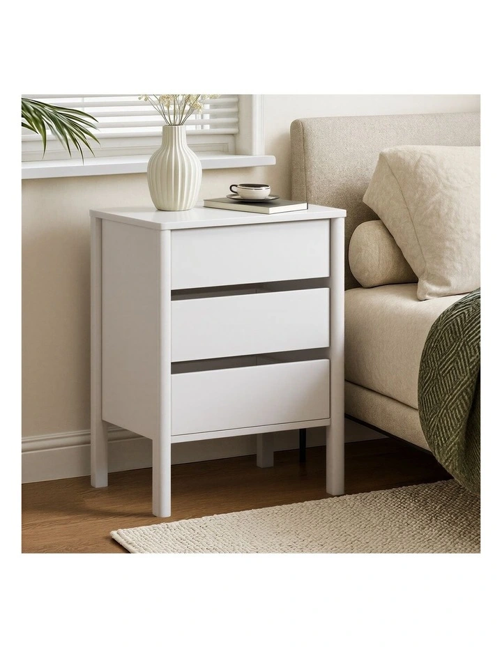 Oikiture Bedside Table 3 Drawers Side Table Nightstand Handle-free White image 4