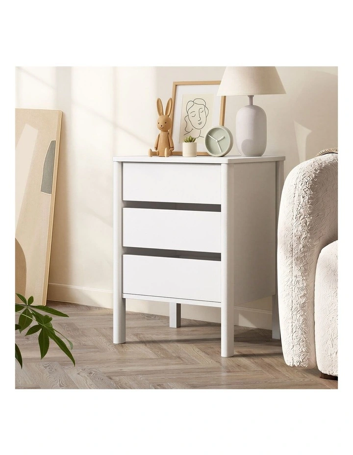 Oikiture Bedside Table 3 Drawers Side Table Nightstand Handle-free White image 6