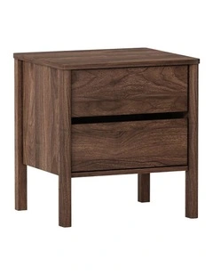 Oikiture Bedside Table 2 Drawers Side Table Nightstand Handle-free Walnut