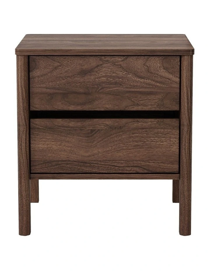 Oikiture Bedside Table 2 Drawers Side Table Nightstand Handle-free Walnut image 2
