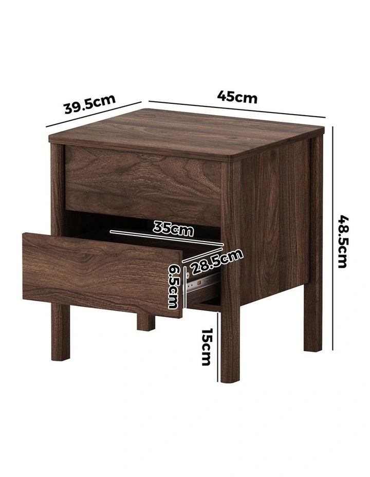Oikiture Bedside Table 2 Drawers Side Table Nightstand Handle-free Walnut image 3