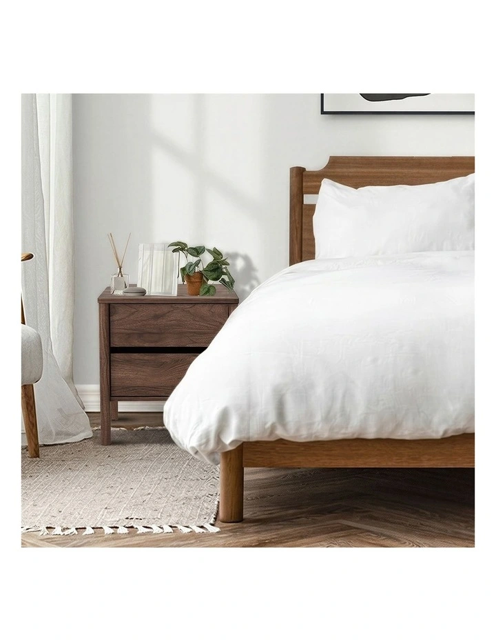 Oikiture Bedside Table 2 Drawers Side Table Nightstand Handle-free Walnut image 5