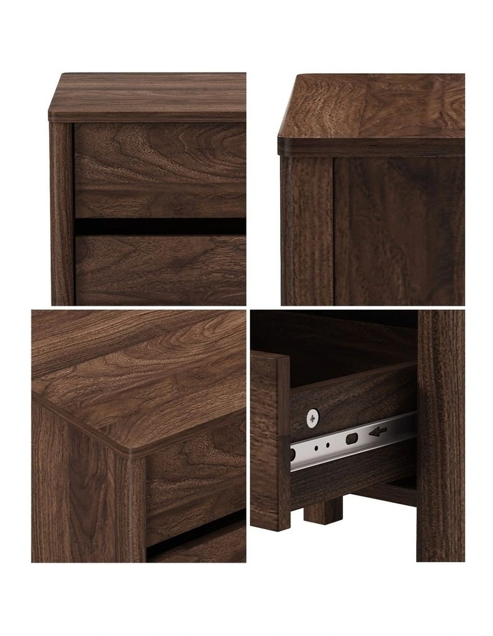 Oikiture Bedside Table 2 Drawers Side Table Nightstand Handle-free Walnut image 7