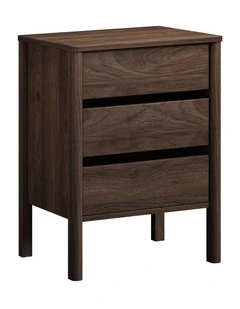 Oikiture Bedside Table 3 Drawers Side Table Nightstand Handle-free Walnut