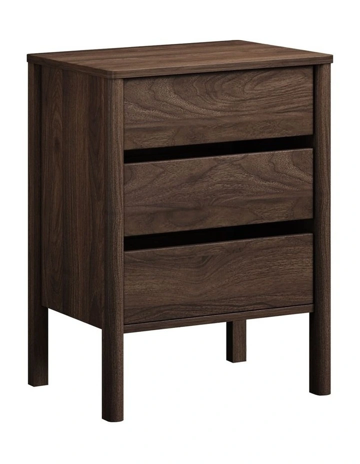 Oikiture Bedside Table 3 Drawers Side Table Nightstand Handle-free Walnut image 1