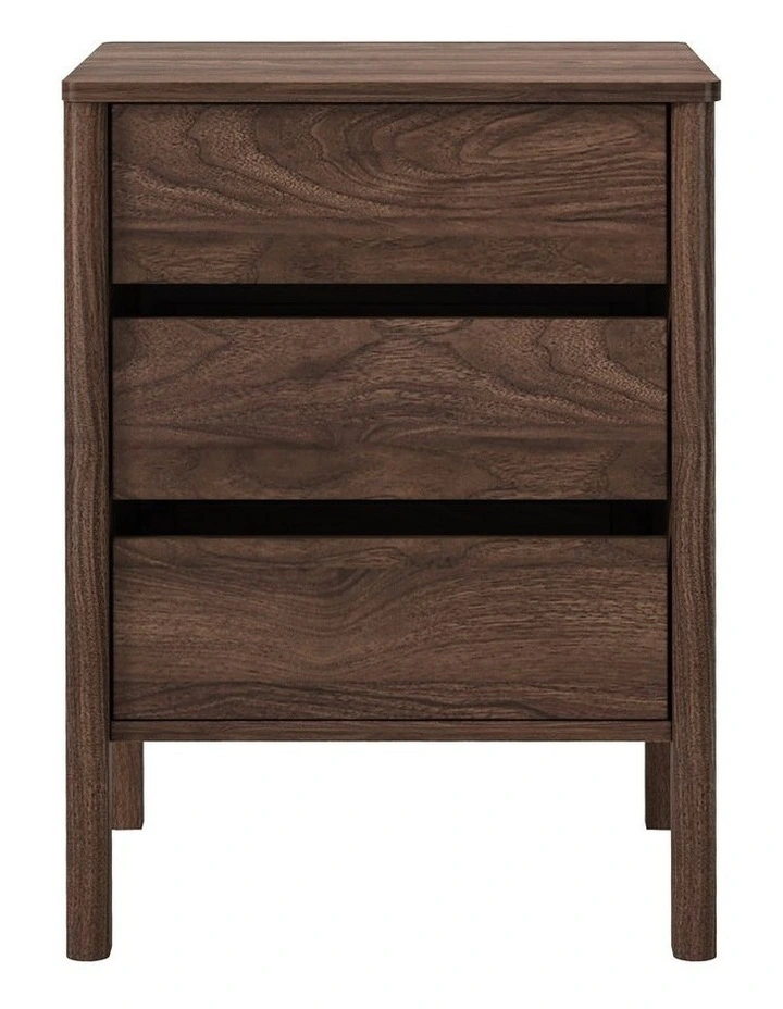 Oikiture Bedside Table 3 Drawers Side Table Nightstand Handle-free Walnut image 2