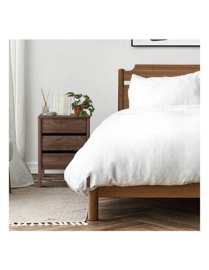 Oikiture Bedside Table 3 Drawers Side Table Nightstand Handle-free Walnut image 5
