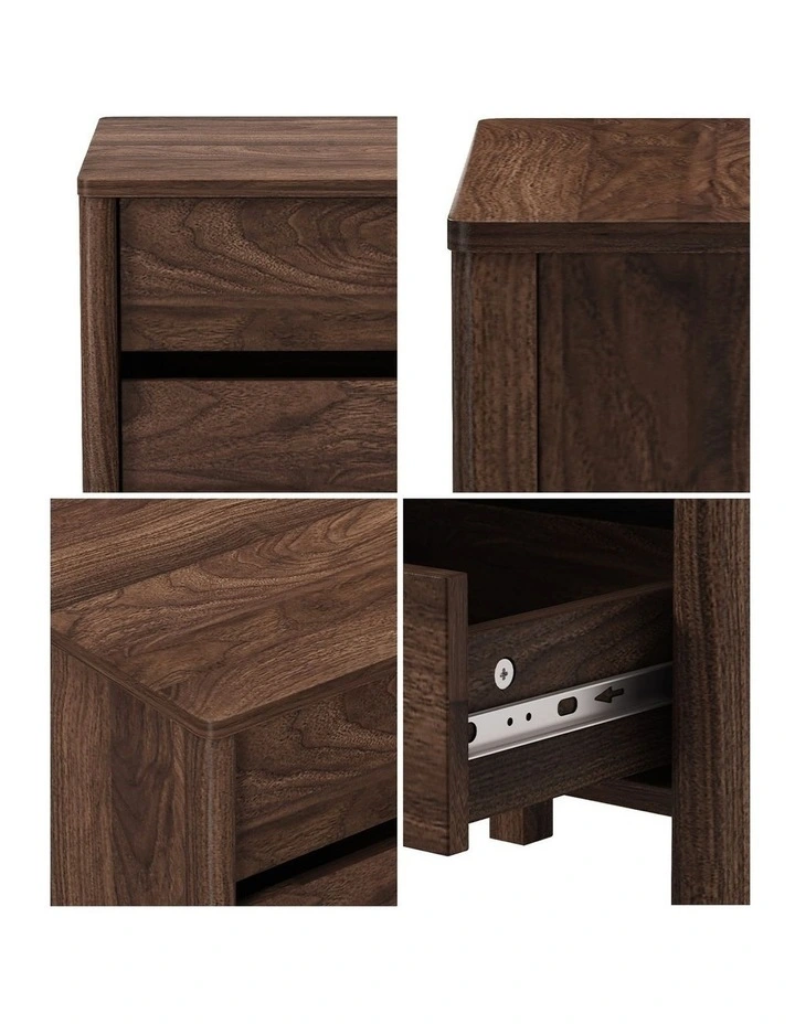 Oikiture Bedside Table 3 Drawers Side Table Nightstand Handle-free Walnut image 7