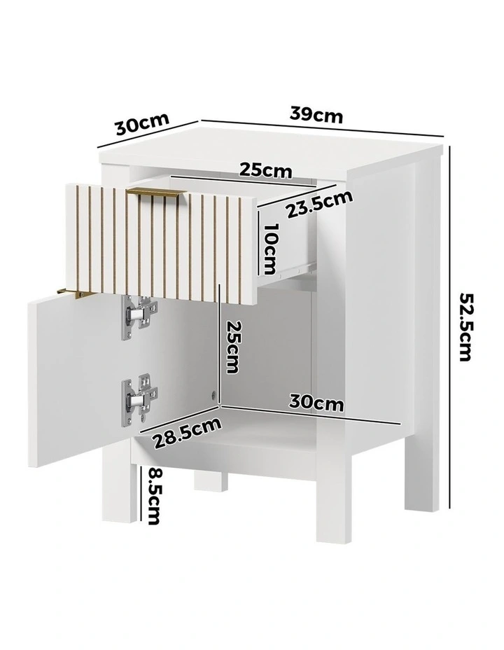 Oikiture Modern Bedside Table Nightstand Drawer Shelf Door Cabinet White image 3
