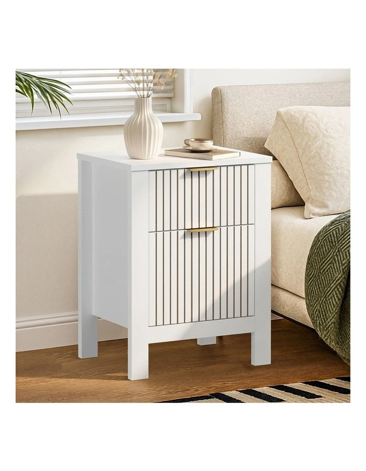 Oikiture Modern Bedside Table Nightstand Drawer Shelf Door Cabinet White image 4
