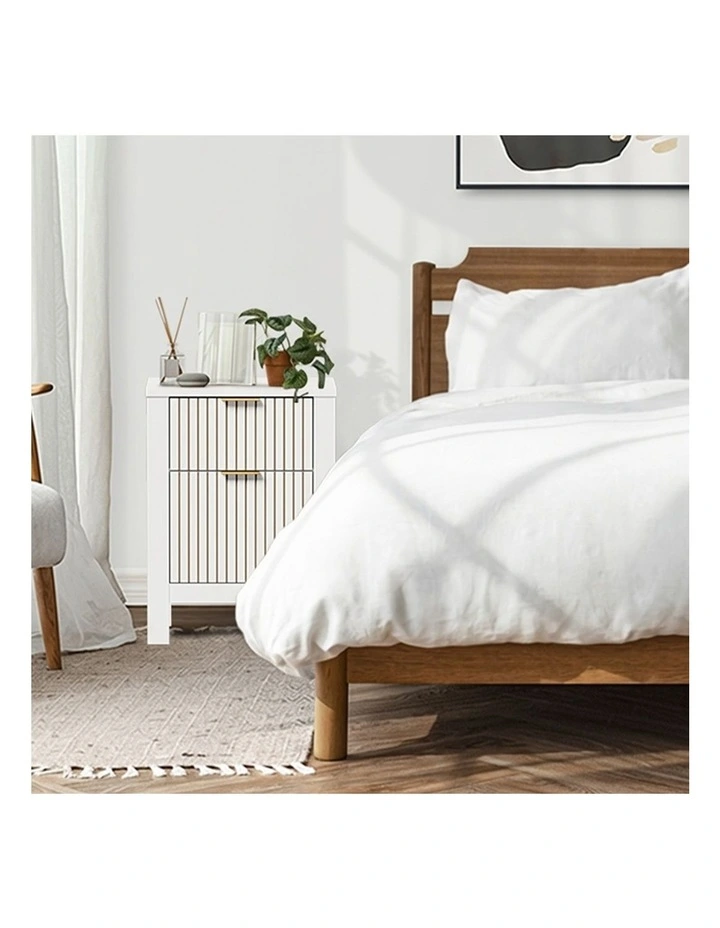 Oikiture Modern Bedside Table Nightstand Drawer Shelf Door Cabinet White image 5