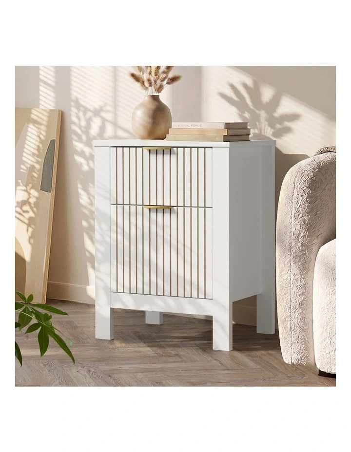Oikiture Modern Bedside Table Nightstand Drawer Shelf Door Cabinet White image 6