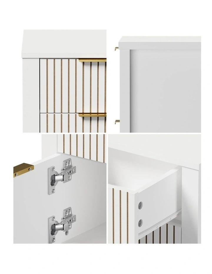 Oikiture Modern Bedside Table Nightstand Drawer Shelf Door Cabinet White image 7
