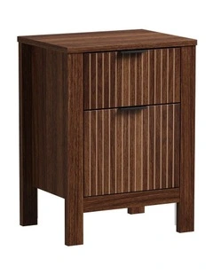 Oikiture Modern Bedside Table Nightstand Drawer Shelf Door Cabinet Walnut
