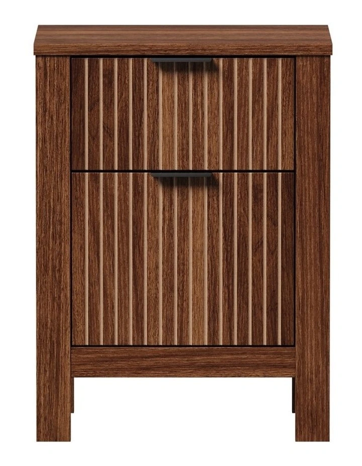 Oikiture Modern Bedside Table Nightstand Drawer Shelf Door Cabinet Walnut image 2