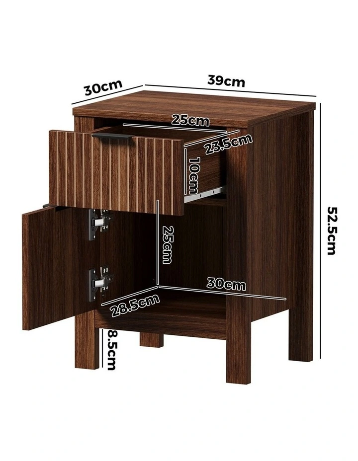 Oikiture Modern Bedside Table Nightstand Drawer Shelf Door Cabinet Walnut image 3