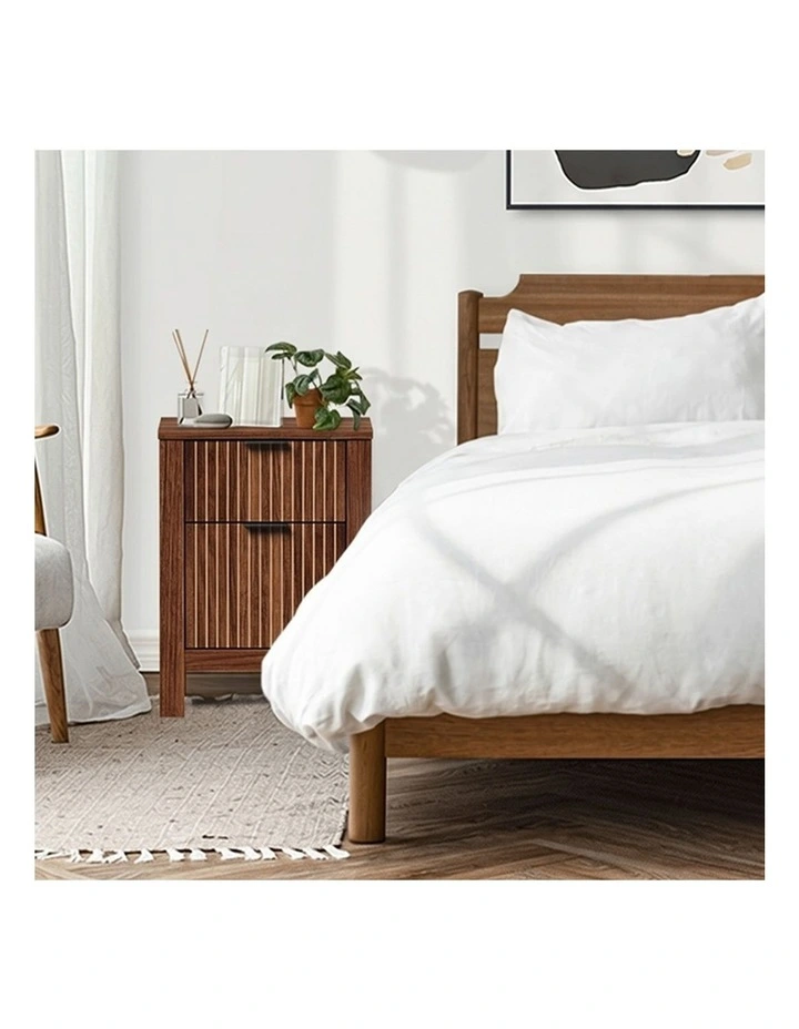 Oikiture Modern Bedside Table Nightstand Drawer Shelf Door Cabinet Walnut image 5