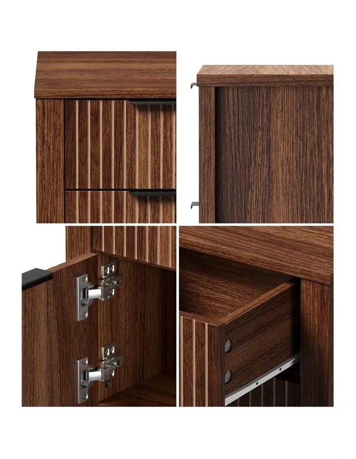 Oikiture Modern Bedside Table Nightstand Drawer Shelf Door Cabinet Walnut image 7