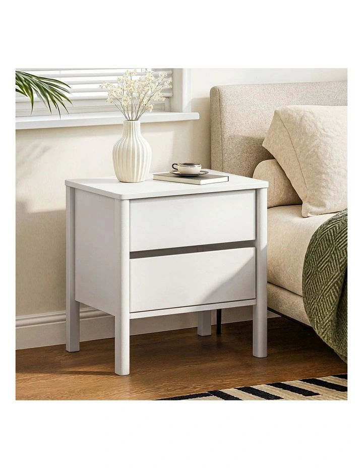 Oikiture Bedside Table 2 Drawers Side Table Nightstand Handle-free White image 4