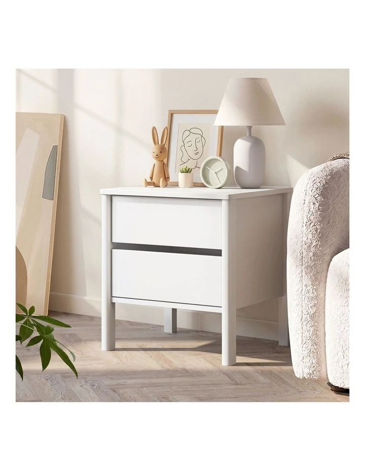 Oikiture Bedside Table 2 Drawers Side Table Nightstand Handle-free White image 6