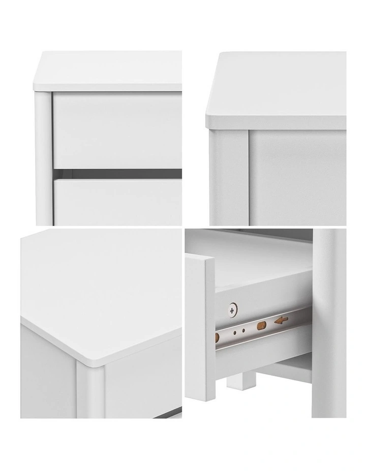 Oikiture Bedside Table 2 Drawers Side Table Nightstand Handle-free White image 7