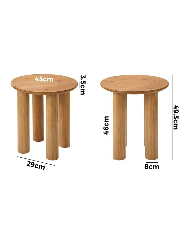 Oikiture Side Table Coffee End Tables Sofa Desk Round Wooden image 3