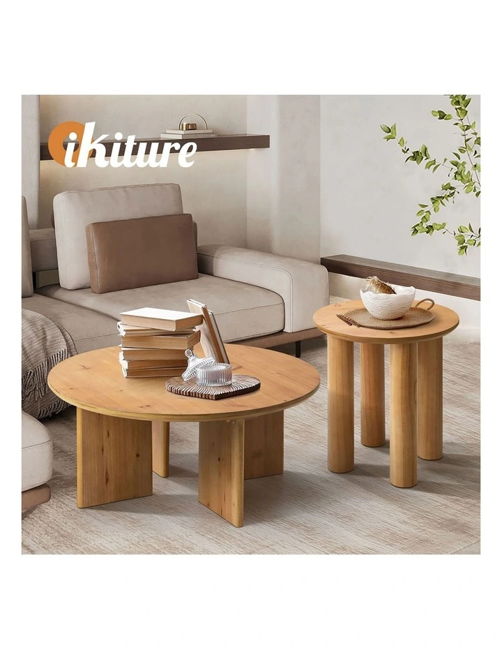 Oikiture Side Table Coffee End Tables Sofa Desk Round Wooden image 7