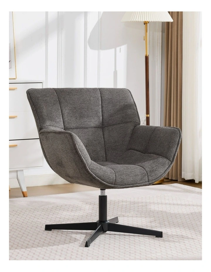 Mid-Century Modern Upholstered Swivel Accent Chair, Grey image 2