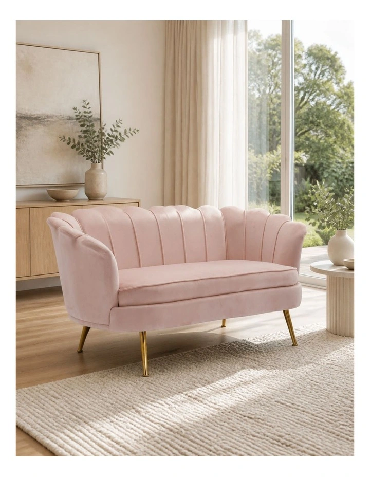 Modern Shell Back 2-Seater Sofa, Comfy Upholstered Small Love Seat Couch image 2