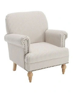 Striped Linen Fabric Accent Chair, Modern Farmhouse Upholstered Armchair with Nailhead Trim