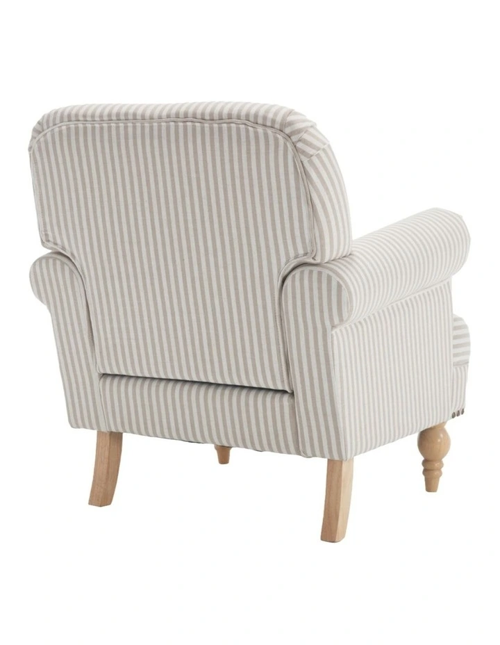 Striped Linen Fabric Accent Chair, Modern Farmhouse Upholstered Armchair with Nailhead Trim image 4