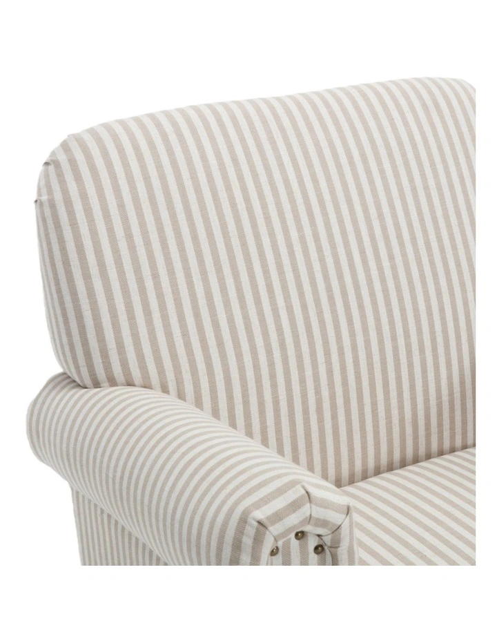 Striped Linen Fabric Accent Chair, Modern Farmhouse Upholstered Armchair with Nailhead Trim image 5