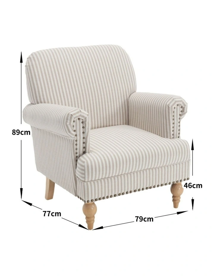 Striped Linen Fabric Accent Chair, Modern Farmhouse Upholstered Armchair with Nailhead Trim image 7